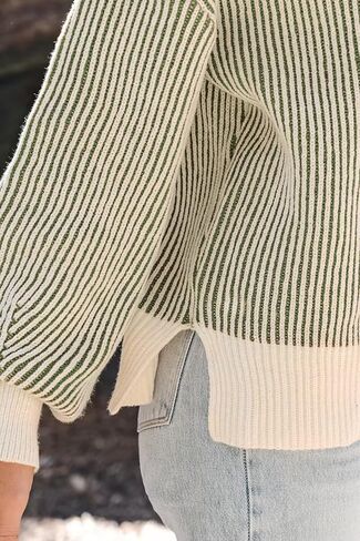 سترة شانيل للنساء كاجوال برقبة دائرية بلوفر مخطط بلوفر علوي للخريف in Kuwait