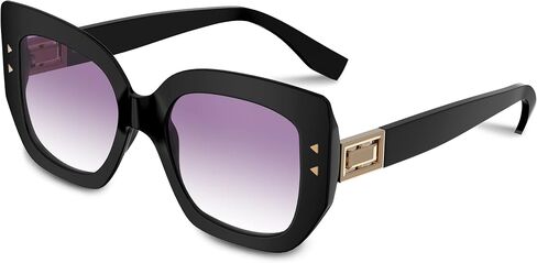 LUXURISM JEWELRY Oversized Funky Cat-Eye Sunglasses BLACK - Polarized Light Shade Sunglasses For Women - Fashionable Gift - Designer Trendy Shades For Women - Unique and Stylish, Black, 143 mm in Saudi Arabia