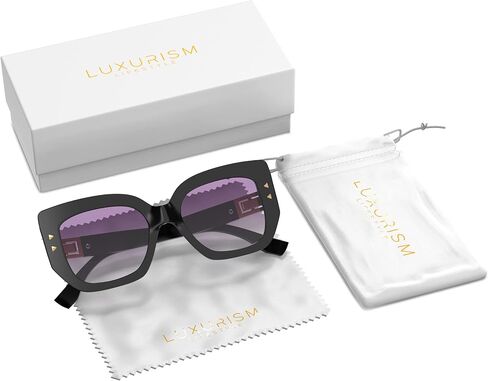LUXURISM JEWELRY Oversized Funky Cat-Eye Sunglasses BLACK - Polarized Light Shade Sunglasses For Women - Fashionable Gift - Designer Trendy Shades For Women - Unique and Stylish, Black, 143 mm in Saudi Arabia