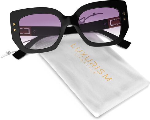 LUXURISM JEWELRY Oversized Funky Cat-Eye Sunglasses BLACK - Polarized Light Shade Sunglasses For Women - Fashionable Gift - Designer Trendy Shades For Women - Unique and Stylish, Black, 143 mm in Saudi Arabia