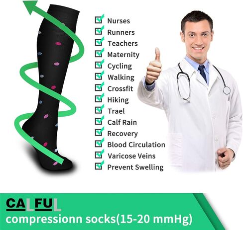 6 Pairs Compression Socks for Men & Women,15-20mmHg is Best for Running, Athletic, Medical, Pregnancy, Travel in Kuwait