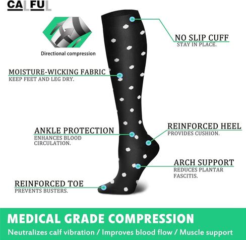 6 Pairs Compression Socks for Men & Women,15-20mmHg is Best for Running, Athletic, Medical, Pregnancy, Travel in Kuwait