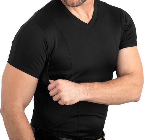 CCW Tactical Concealed Carry Holster Shirt | Quick Access Open Pocket with Large Storage | Mens V-Neck in Kuwait