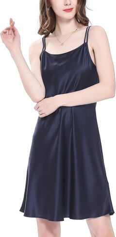 ثوب نوم حريري 100% من LilySilk للنساء، مقاس 19 مم من حرير التوت، قميص نوم قصير مثير، ملابس داخلية للسيدات، أزرق داكن L in Kuwait