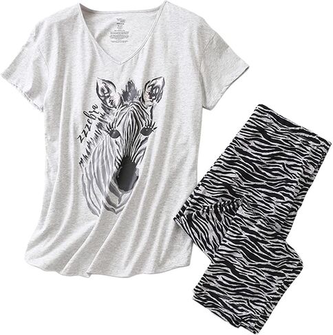 Women's Capri Pajama Set Short Sleeve Pant Pj Sleepwear Soft Cotten Blend Two Piece Pattern in Saudi Arabia