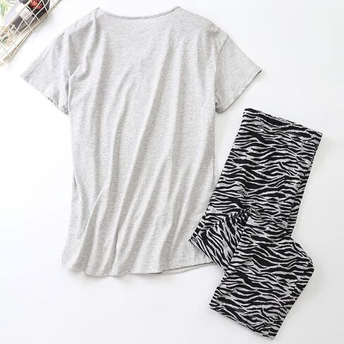 Women's Capri Pajama Set Short Sleeve Pant Pj Sleepwear Soft Cotten Blend Two Piece Pattern in Saudi Arabia