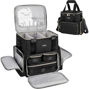 Extra Large Makeup Bag with 3 Removable Cases, Double Layers Travel Cosmetic Storage Organizer Bag with Detachable Dividers, Black