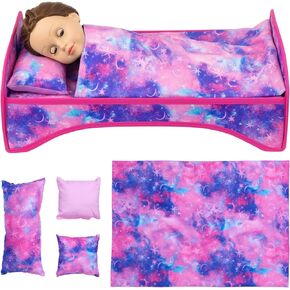 Ecore Fun 6 Pcs 18 Inch Girl Doll Bed and Accessories Included Doll Bed and Quilt Pillow Throw Pillow Fit for 18 Inch Girl Doll - Best Gift for Your Child