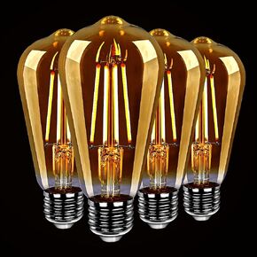 PARTPHONER LED Dimmable Edison Bulbs 6W 720LM, Vintage ST64 LED Light Bulb 2500K Amber Warm White Light 60 Watt Incandescent Equivalent E26 Base, 4 Pack