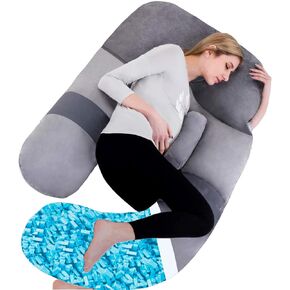 60 Inch Shredded Memory Foam Body Pillow, Pregnancy Pillow for Sleeping, Detachable Full Body Pillow for Pregnancy, Memory Foam Filling U Shaped Maternity Pillow for Pregnant Women with Velvet Cover