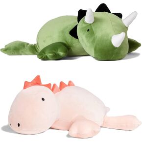KOWSI® 1.4 LB Weighted Stuffed Stegosaurus Animals - 16 Inch Squished Long Dinosaur Jumbo Pillow - Soft Pink Dino Stuffed Animal Toy - Lumbar Back Cushion Soothing for Kids Adults (Stegosaurus)