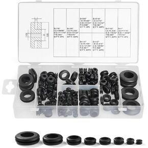180pcs Rubber Grommet Assortment Kit Electrical Wire Gasket O Ring Washer Set for Wire, Plug and Cable | 1/4", 5/16", 3/8", 7/16", 1/2", 5/8", 7/8", 1"