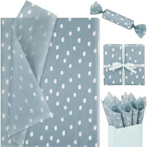 100 Sheets Doodle Dots Tissue Paper, 20 x 14" Inch Sage Green Doodle Wrapping Paper Hand Drawn Dot Gift Packaging Paper DIY Art Craft Paper for Baby Shower Birthday Wedding Gift Decor (Dusty Blue)