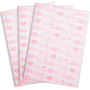 MR FIVE 60 Sheets Pink Love Tissue Paper Bulk,14" x 20",White with Pink Love Heart Tissue Paper for Gift Bags,Pink Tissue Paper for Birthday,Valentine's Day,Mother's Day,Weddings (White with Pink)