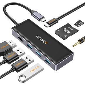 USB C Hub 3.0 for Laptop, iDsonix 8 in 1 USB C Hub with 4K HDMI, 100W PD, USB-A 3.0, SD/TF, Audio/Mic for MacBook M1 Pro/Air HP Dell Laptops