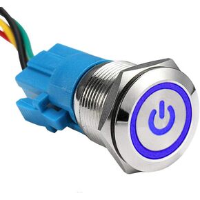 ESUPPORT Stainless Steel 19mm 12V 5A Power Symbol Angel Eye Halo Car Purple LED Light Metal Push Button Toggle Switch Socket Plug Wire Waterproof