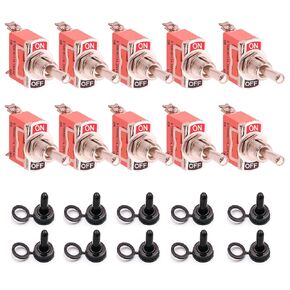Waterproof Toggle Switch，10Pack 2 Position 2 Pin ON-Off Metal Toggle Switch 15A 250V Heavy Duty Toggle Switch with Metal Bat Waterproof Boot Cap Cover