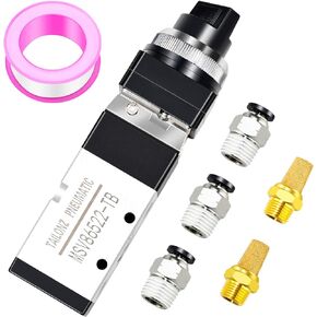 TAILONZ PNEUMATIC 1/4"NPT Black Automatic Reset Type Push Button 5 Way 2 Position Pneumatic Control Mechanical Valve