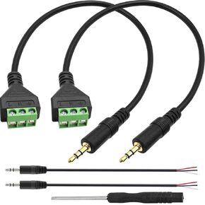 3.5mm 1/8inch Stereo Audio Male Jack to AV 3-Screw Balun Terminal Adapter Connector Cable, Speaker Wire Solderless Terminal Block Cord 30cm (3.5mm M/ 3pin), 2 PCS