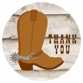 Cowboy Boots Thank You Sticker Labels by Adore By Nat - Birthday Baby Shower Party Favors Envelope Seals - Set of 30