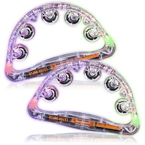 ArtCreativity Flashing Tambourines for Kids, Set of 2, LED Noisemakers for Sporting Events, Wedding, Birthday Party, and Rave, Fun Music Toys for Children with Batteries Included