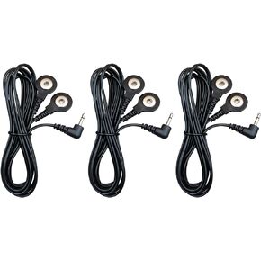 TENS Unit Replacement Lead Wires: BesCable 3pcs Cable Cord Replacements with DC 2.5mm Mini Plug to 2 Snap Connectors for Electrode E-Stim Pads - 3.9ft Black