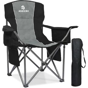 Oversized Folding Camping Chairs, Outdoor Chair Heavy Duty Support 450 LBS with Padded Cushion Seat and Back, with Cup Holder and Cooler Bag, Portable Lawn Chair for Beach Picnic Sports