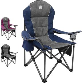 Oversized Camping Chair, Full Padded Outdoor Folding Chair Support 350 LBS, Heavy Duty Lawn Chair w/Cell Phone Holder, Cup Holder, Cooler Bag, Shoulder Straps for Adult-Black