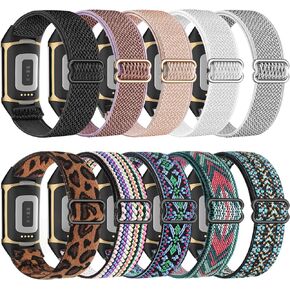 10 Pack Compatible with Fitbit Charge 5 Bands for Women Men, Stretchy Adjustable Elastic Sport Loop Watch Band Soft Strap Nylon Wristband Accessories for Charge 5 Fitness & Health Tracker