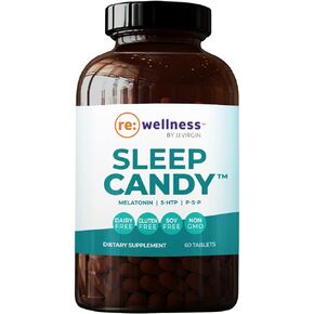 Reignite Wellness by JJ Virgin Sleep Candy - Melatonin + 5 HTP Supplement to Promote Bedtime Rest + Relaxation - Dairy Free & Gluten Free Lemon Flavored Chewable (60 Tablets)