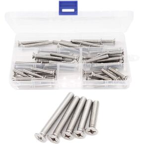 binifiMux 50pcs Flat Head Phillips M6 Machine Screws Assortment Kit, 304 Stainless Steel, M6x30mm/ 35mm/ 40mm/ 45mm/ 50mm