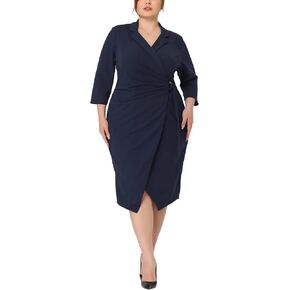 Agnes Orinda Plus Size Faux Wrap Dresses 3/4 Sleeve Notched Lapel Cocktail Evening Party Dress in Kuwait
