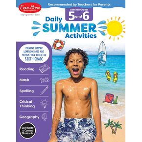 Evan-Moor Daily Summer Activities, Grade 5-6 Workbook, Prevent Learning Loss, Reading Comprehension, Writing, Math, Grammar, Punctuation, Spelling, Multiplication, Division, Fractions, Geography, Maps