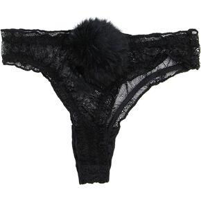 ANKOMINA Women Sexy Lace Panties Cute Fur Ball Rabbit Tail Transparent Seamless Underwear Low Rise G-String Thongs Lingerie
