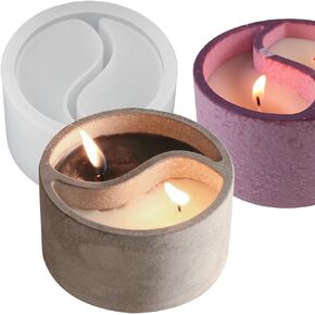 Tai Chi Candle Holder Silicone Mold Yin Yang Candle Vessels Resin Concrete Cement Mold Unique Silicone Resin Jar Box Container Storage Mold DIY Jewelry Trinket Holder Succulent Pot Decoration