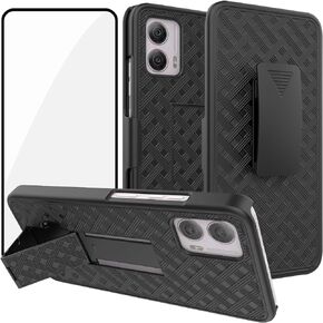 Ailiber for Motorola Moto G Power 5G 2024 Holster, Moto G Power 2024 Phone Case with Screen Protector, Swivel Belt Clip, Kickstand Holder, Slim Shockproof Shell Cover for Motorola G Power 2024-Black