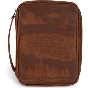 Wings Of Eagles Scripture Brown Large Print Vinyl Bible Cover With Handle