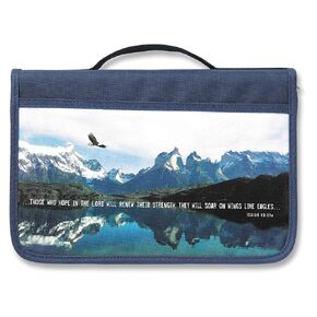 Isaiah 40:31 Eagle Bible Cover, Zippered, with Handle, Canvas, Navy, Large
