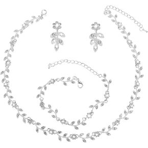 4 Pcs Prom Jewelry Sets Silver Crystal Rhinestone Necklace Earring Bracelet Jewelry Set for Brides Bridesmaid Prom Costume Formal Jewelry Sets Accessories for Women