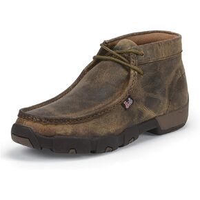 Justin Cappie 4" Work Shoes for Men - Square Toe Full-Grain Leather Moc Toe Work Shoe with Oil- and Slip-Resistant Rubber Outsole, ASTM Rated