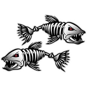 2 pcs Silver Skeleton Fish Stickers Kayak Decals, 5 in - Fishbone Stickers for Kayak Canoe Fishing Boat Wall Kayak Accessories