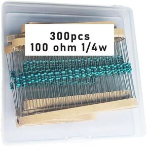 100 1/4W, 100R1/4W, 100 ohm, 100 R 1/4W, 100Ωresistor, 100 ohm resistor, 100 ohm Metal resistor, 100 R Metal Film resistors 1/4w(0.25w) 1% tolerance 0.01 MF Metal Film Fixed Resistor 300 pcs