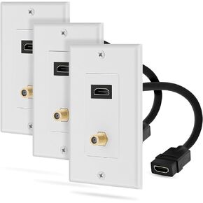 Fosmon HDMI Coaxial Wall Plate 4K, 1-Port 4K HDMI Cable Cord with Ethernet + 1 Port F Connector Coax Keystone for HDTV, Home Theater, DVD, Xbox, PS3/PS4, Nintendo Switch - 2 Pack