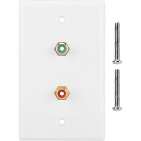 Dual Connector Wall Plate Insert with White Center Jack Wall Plate Panel Wall Mount Outlets for Subwoofer,Stereo Receiver and Other Equipment