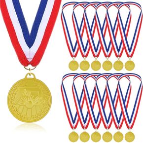 Bowling Medals for Kids,12 Pack Golden Metal Medal with Tricolor Nylon Ribbon, Bowling Game Party Favors for Boys Kids Adults
