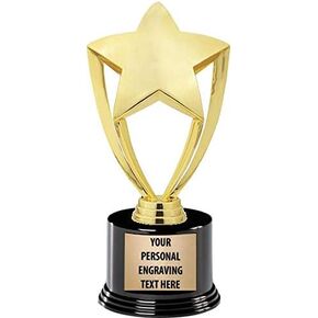Crown Awards Gold Star Trophies with Custom Engraving, 7.25" Personalized Shiny Gold Achievement Star Trophy On Deluxe Round Base Prime