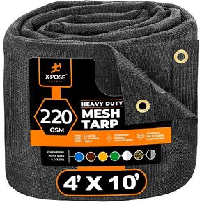Xpose Safety Heavy Duty Mesh Tarp - 4' x 10' – Multipurpose Black Protective Cover with Air Flow - Use for Tie Downs, Shade, Fences, Canopies, Dump Trucks – Weather and Tear Resistant