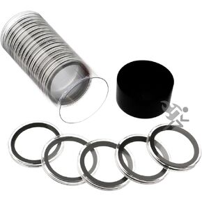 Black Lid Capsule Tube & 20 39mm Black Ring Coin Holders for 1oz Silver Rounds
