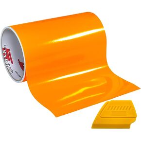 ORACAL 6510 Fluorescent Orange Cast Vinyl Wrap 12 Inches x 30 Inches Roll Including Hard Yellow Detailer Squeegee (1 Roll Pack)