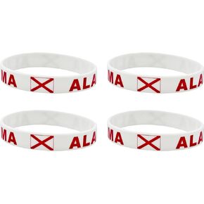 4 Pcs Alabama State Flag Rubber Bracelets,State Flag Silicone Bracelet, Rubber Wristbands Patriotic Decorations Gift.